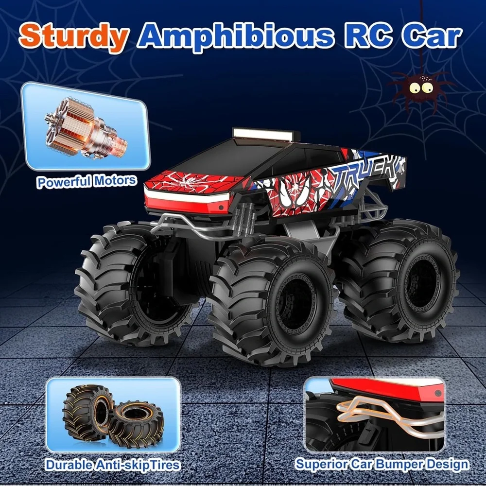 Amphibious Spiderman Remote Control Monster Truck Toy - Red and Black NIB
